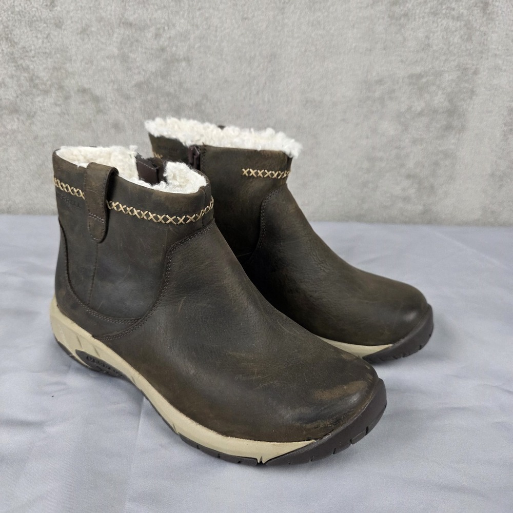 Merrell Boots Womens 7.5 Encore 4 Bluff Winter Brown Leather Faux Fur J003828